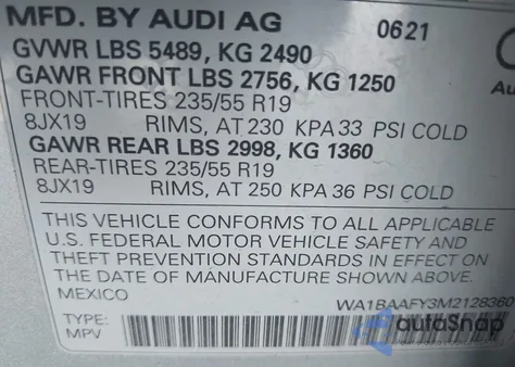 2021 Audi Q5 Premium Plus 45 Tfsi Quattro S Tronic из США, поврежденный, VIN WA1BAAFY3M2128360